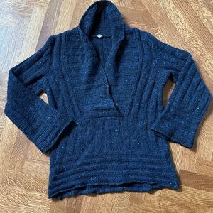 MARGARET O’LEARY Speckled Merino Wool Mohair Sweater Blue Ribbed Cozy Soft M